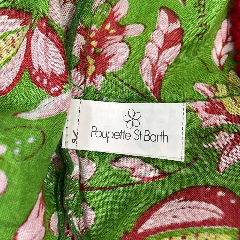 Poupette St Barth Boxer Lulu Shorts Size L Green Floral Pink Fringe Trim EUC - Picture 7 of 11